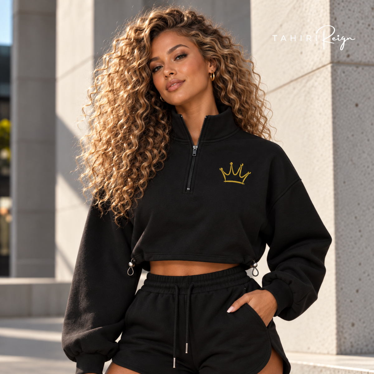 Chosen to Reign™ | Luxe Cropped Lounge Set BLACK Black