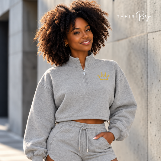 Chosen to Reign™ | Luxe Cropped Lounge Set FLOWER GRAY