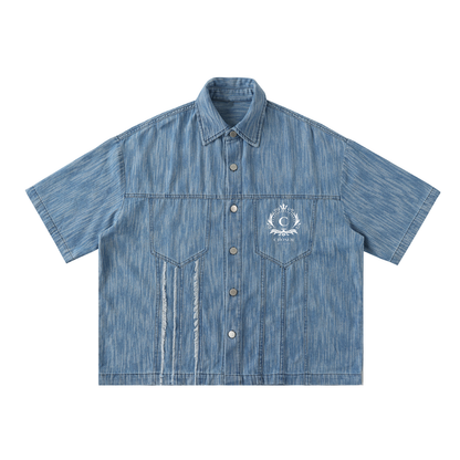 Crowned™ Distressed Denim Button-Up