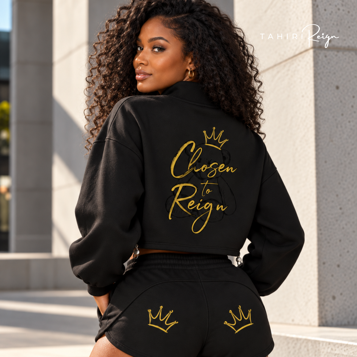 Chosen to Reign™ | Luxe Cropped Lounge Set BLACK Black