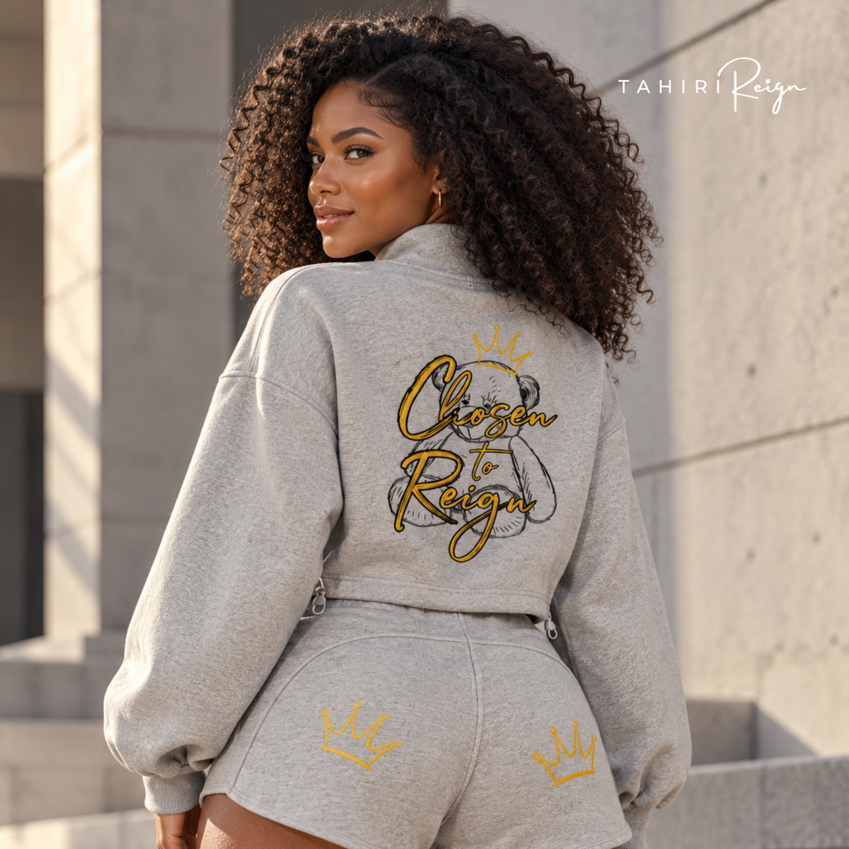 Chosen to Reign™ | Luxe Cropped Lounge Set FLOWER GRAY