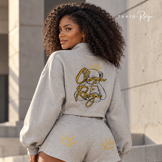 Chosen to Reign™ | Luxe Cropped Lounge Set FLOWER GRAY