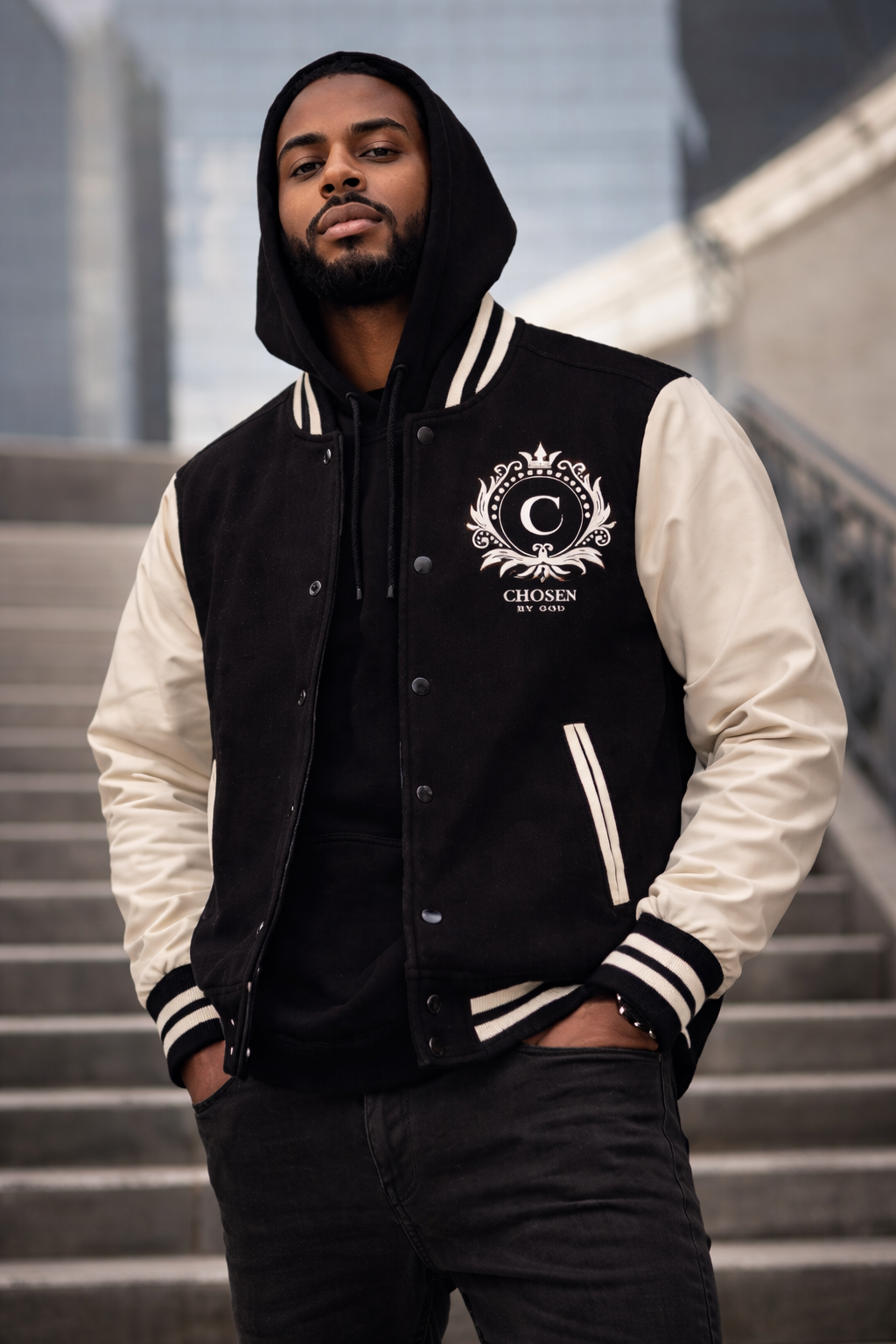 Chosen™ Premium Black Varsity Jacket – Tahiri Reign Enterprises Chosen™ Premium Black Varsity Jacket – Tahiri Reign Enterprises