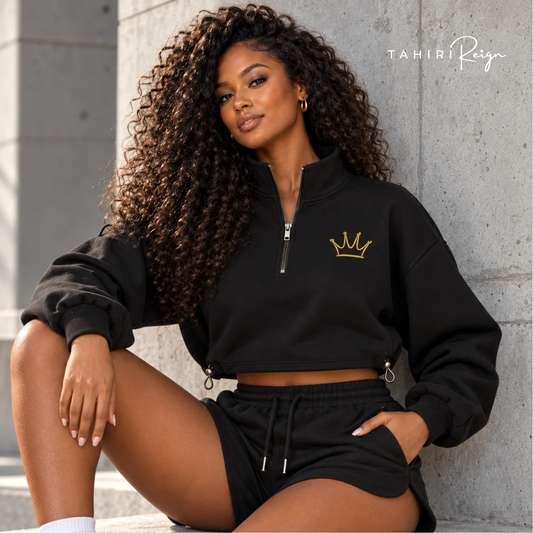 Chosen to Reign™ | Luxe Cropped Lounge Set BLACK Black