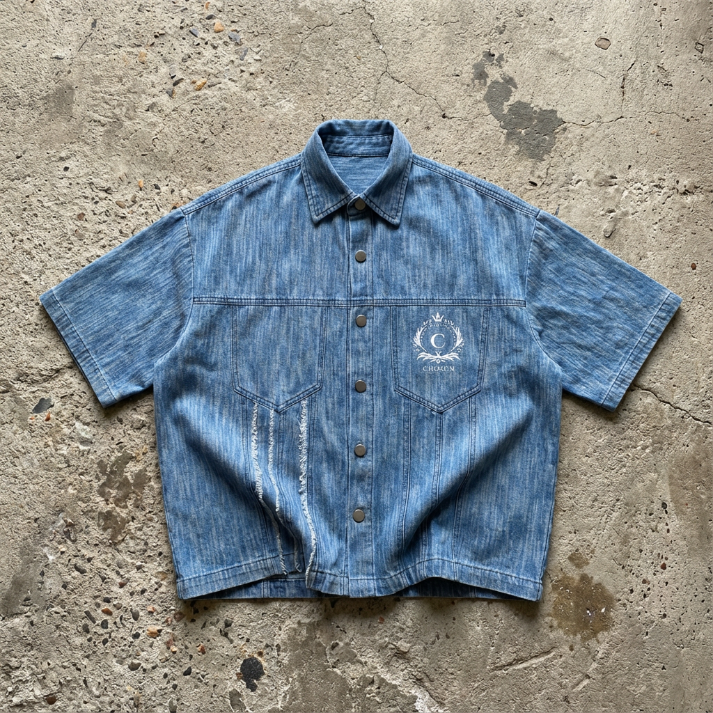 Crowned™ Distressed Denim Button-Up