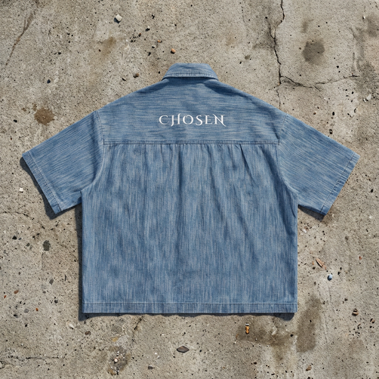 Crowned™ Distressed Denim Button-Up
